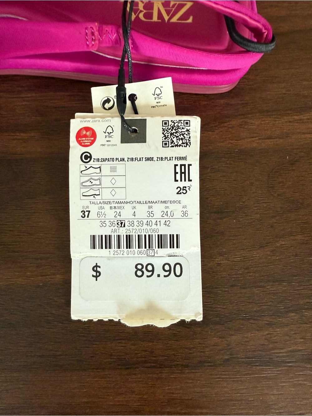 Zara flats pointed toe rhinestones sling back fuchsia size 6.5 NWT - Picture 8 of 8